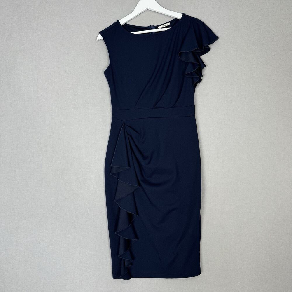 Alisize Dress Womens‎ Medium Navy Ruffle Ruched Sheath Cocktail Vintage Inspired - Picture 3 of 13